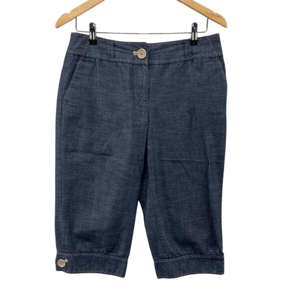 Ann Taylor LOFT Capri Pants Womens‎ 8 Blue Chambray Viscose Cotton Pockets - Picture 1 of 6